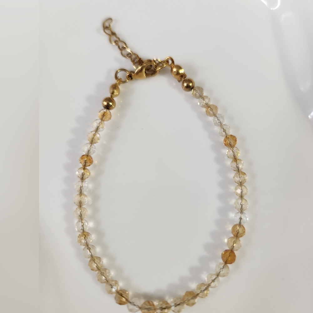 Gold Dainty Citrine Bead Bracelet - Picture 2 of 5